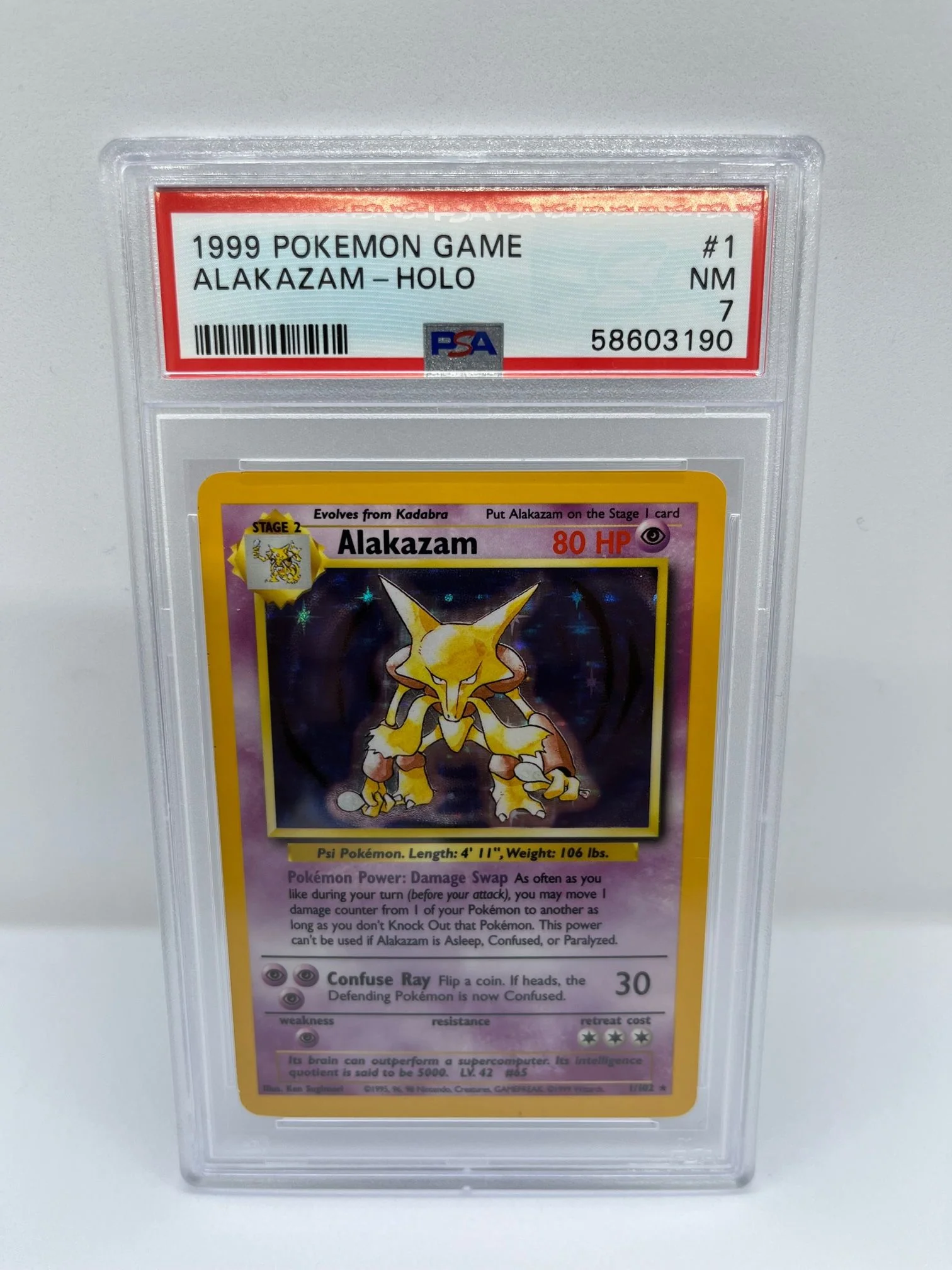 Alakazam 1/102 PSA 7 Graded Rare Pokemon Card (1999 Pokemon Game)
