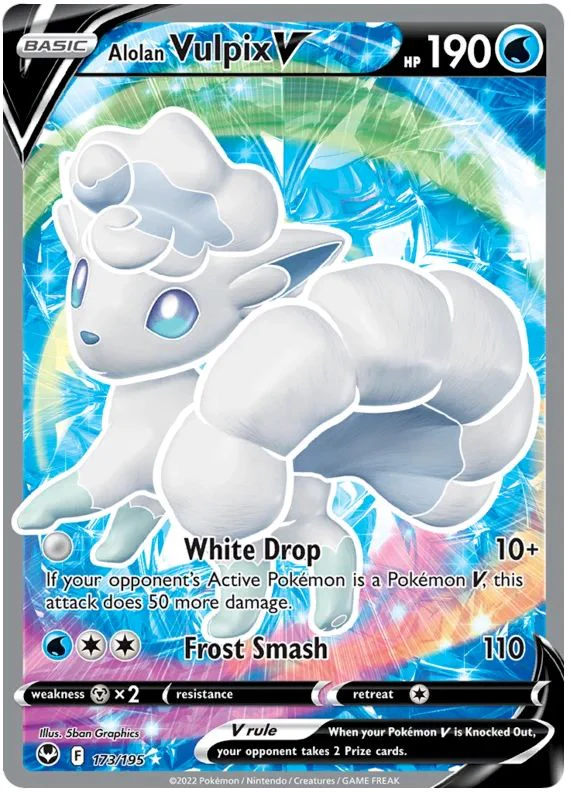 Alolan Vulpix V 173/195 Rare Ultra Pokemon Card (SWSH Silver Tempest)