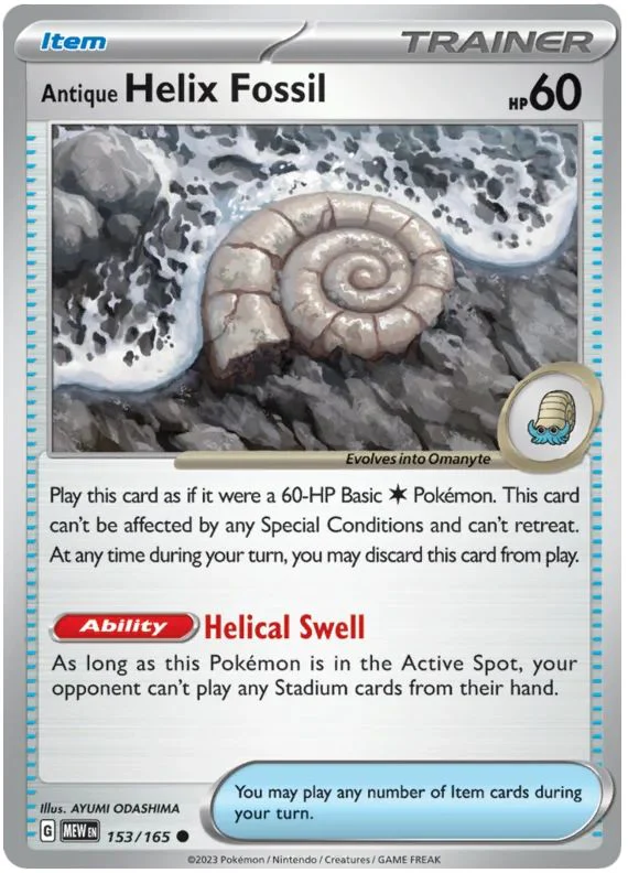 Antique Helix Fossil 153/165 Common Pokemon Card (Pokemon SV 151)