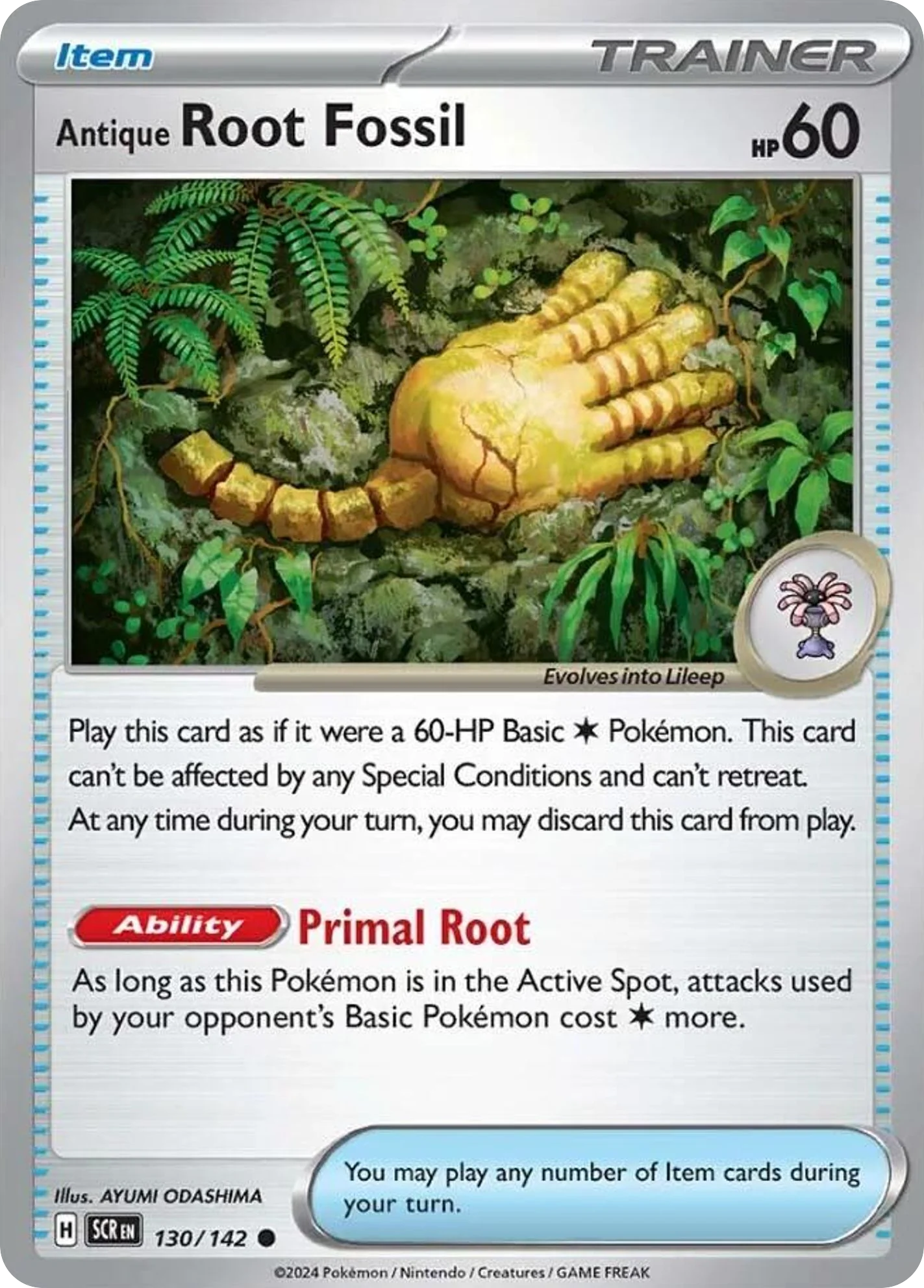 Antique Root Fossil 130/142 Common Reverse Holo Pokemon Card (SV Stellar Crown)