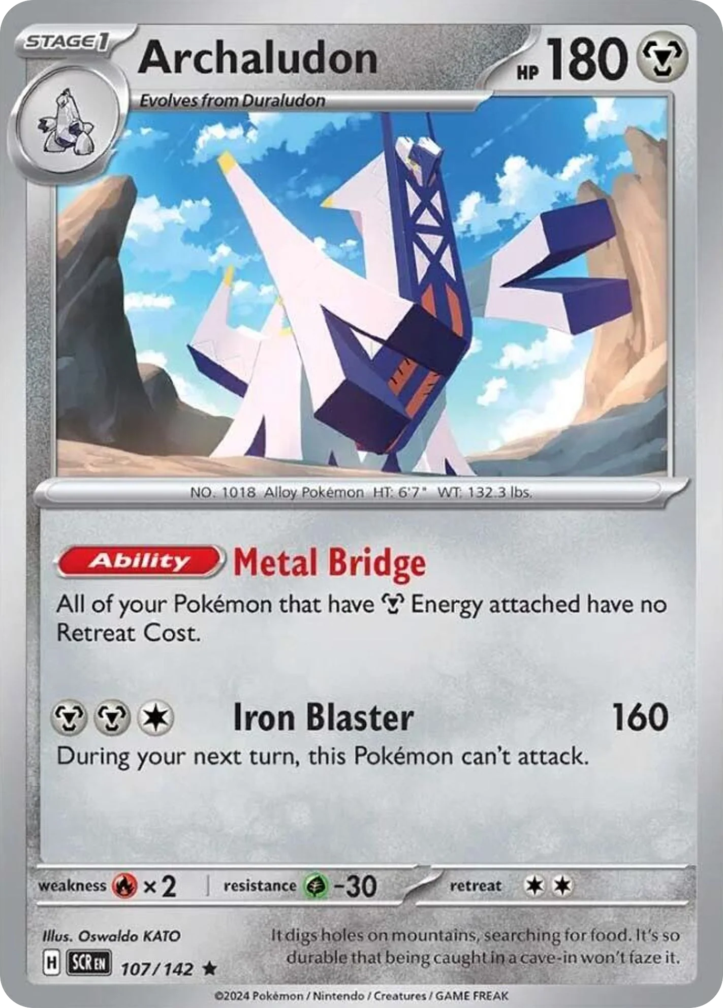 Archaludon 107/142 Rare Reverse Holo Pokemon Card (SV Stellar Crown)