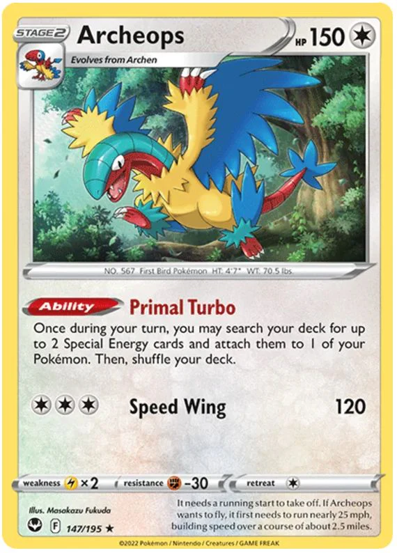Archeops 147/195 Rare Holo Pokemon Card (SWSH Silver Tempest)