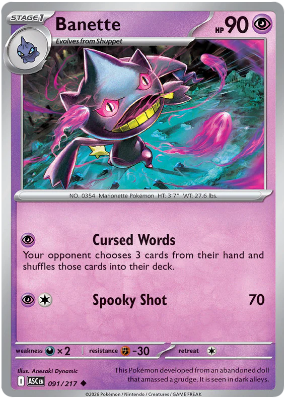 Banette 091/217 Uncommon Pokemon Card (Mega Evolution Ascended Heroes)