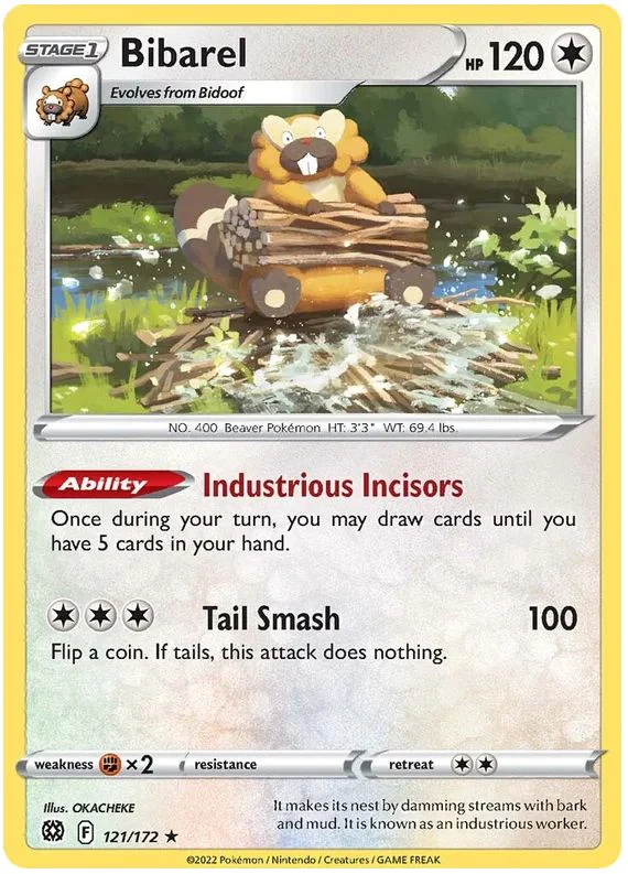 Bibarel 121/172 Rare Holo Reverse Holo Pokemon Card (SWSH Brilliant Stars)