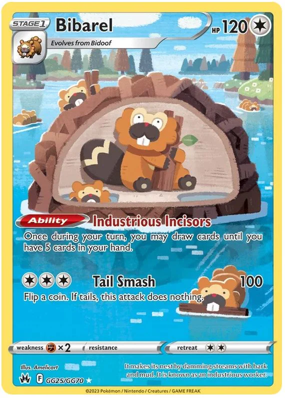 Bibarel GG25/GG70 GGH Pokemon Card (SWSH Crown Zenith GG)