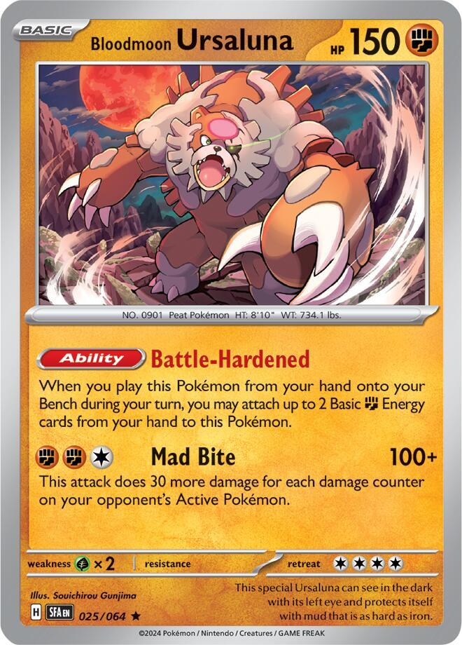 Bloodmoon Ursaluna 025/064 Rare Reverse Holo Pokemon Card (SV Shrouded Fable)