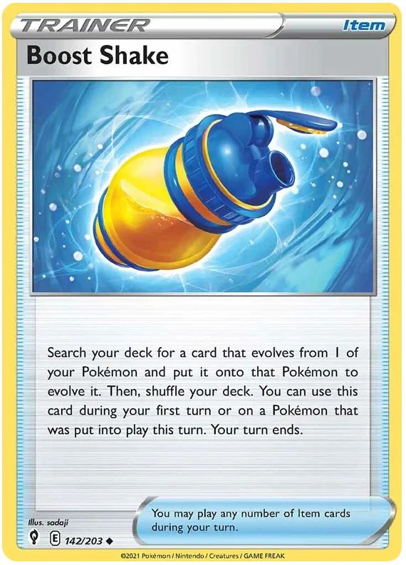 Boost Shake 142/203 Uncommon Reverse Holo Pokemon Card (SWSH Evolving Skies)