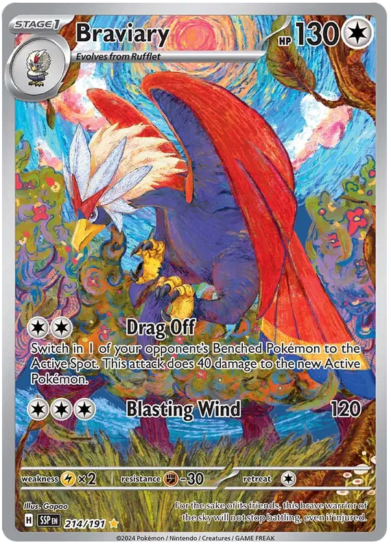Braviary 214/191 Illustration Rare Pokemon Card (Scarlet & Violet Surging Sparks)