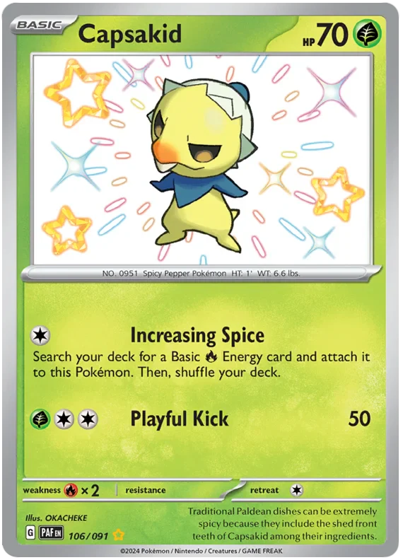 Capsakid 106/091 Shiny Rare Pokemon Card (SV 4.5 Paldean Fates)