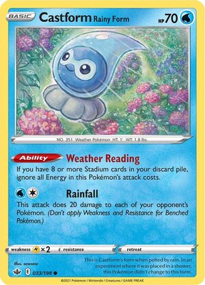 Castform Rainy Form 033/198 Common Reverse Holo Pokemon Card (SWSH Chilling Reign)