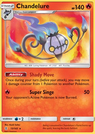 Chandelure 13/145 Rare Reverse Holo Pokemon Card (Guardians Rising)
