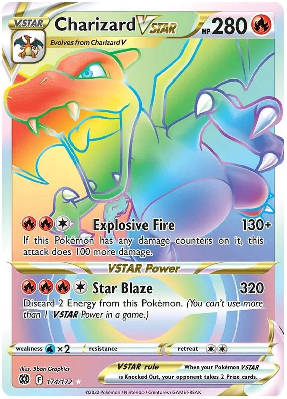 Charizard VSTAR 174/172 Rainbow Secret Rare Pokemon Card (SWSH Brilliant Stars)