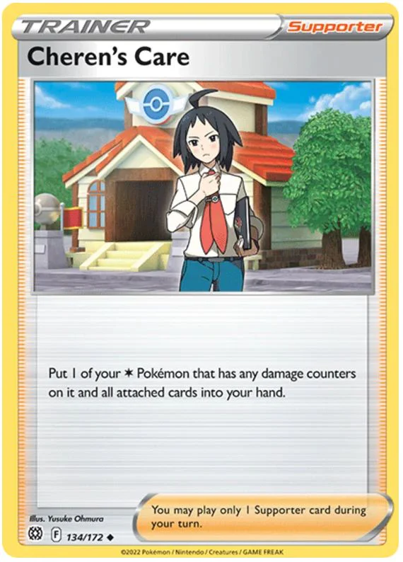 Cheren's Care 134/172 Uncommon Reverse Holo Pokemon Card (SWSH Brilliant Stars)