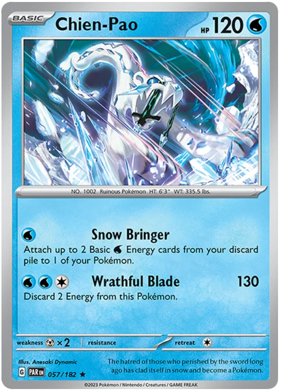 Chien-Pao 057/182 Rare Reverse Holo Pokemon Card (SV04 Paradox Rift)