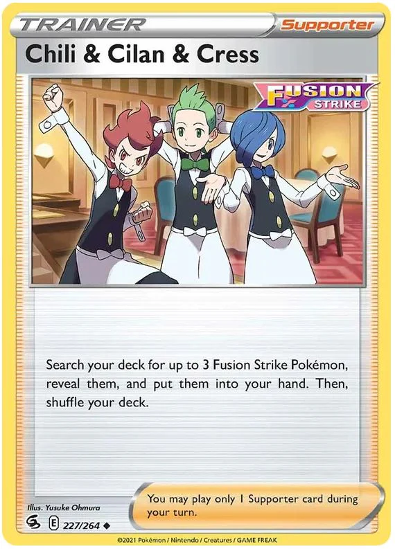 Chili & Cilan & Cress 227/264 Uncommon Reverse Holo Pokemon Card (SWSH Fusion Strike)
