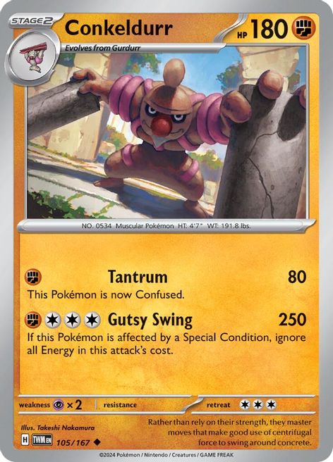 Conkeldurr 105/167 Uncommon Reverse Holo Pokemon Card (SV Twilight Masquerade)