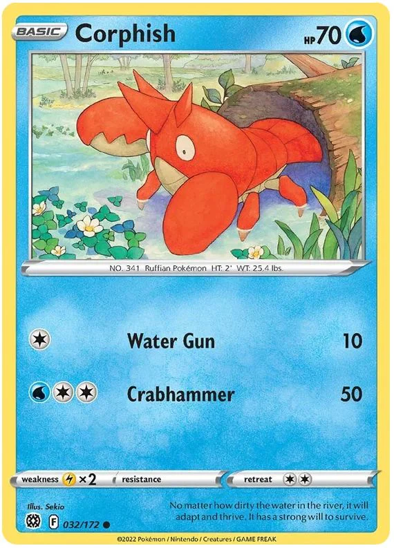 Corphish 032/172 Common Reverse Holo Pokemon Card (SWSH Brilliant Stars)