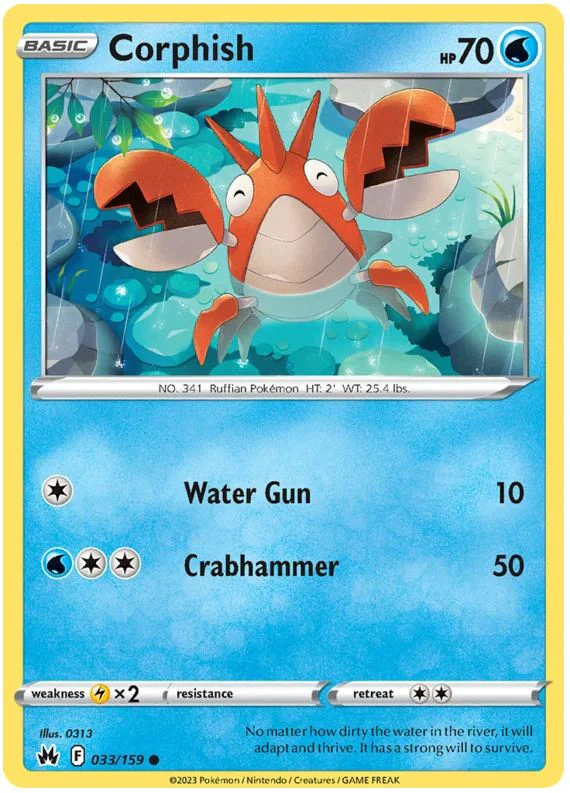 Corphish 033/159 Common Reverse Holo Pokemon Card (SWSH Crown Zenith)