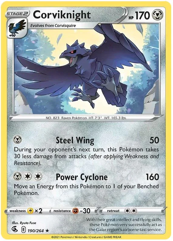 Corviknight 190/264 Rare Reverse Holo Pokemon Card (SWSH Fusion Strike)