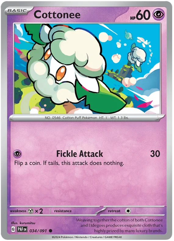 Cottonee 034/091 Common Pokemon Card (SV 4.5 Paldean Fates)