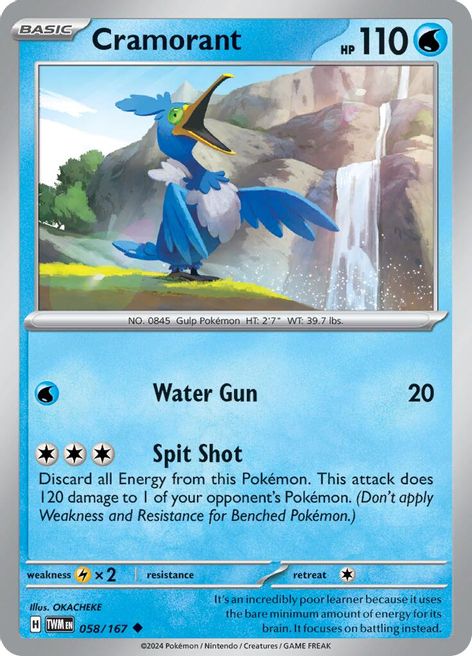 Cramorant 058/167 Uncommon Reverse Holo Pokemon Card (SV Twilight Masquerade)