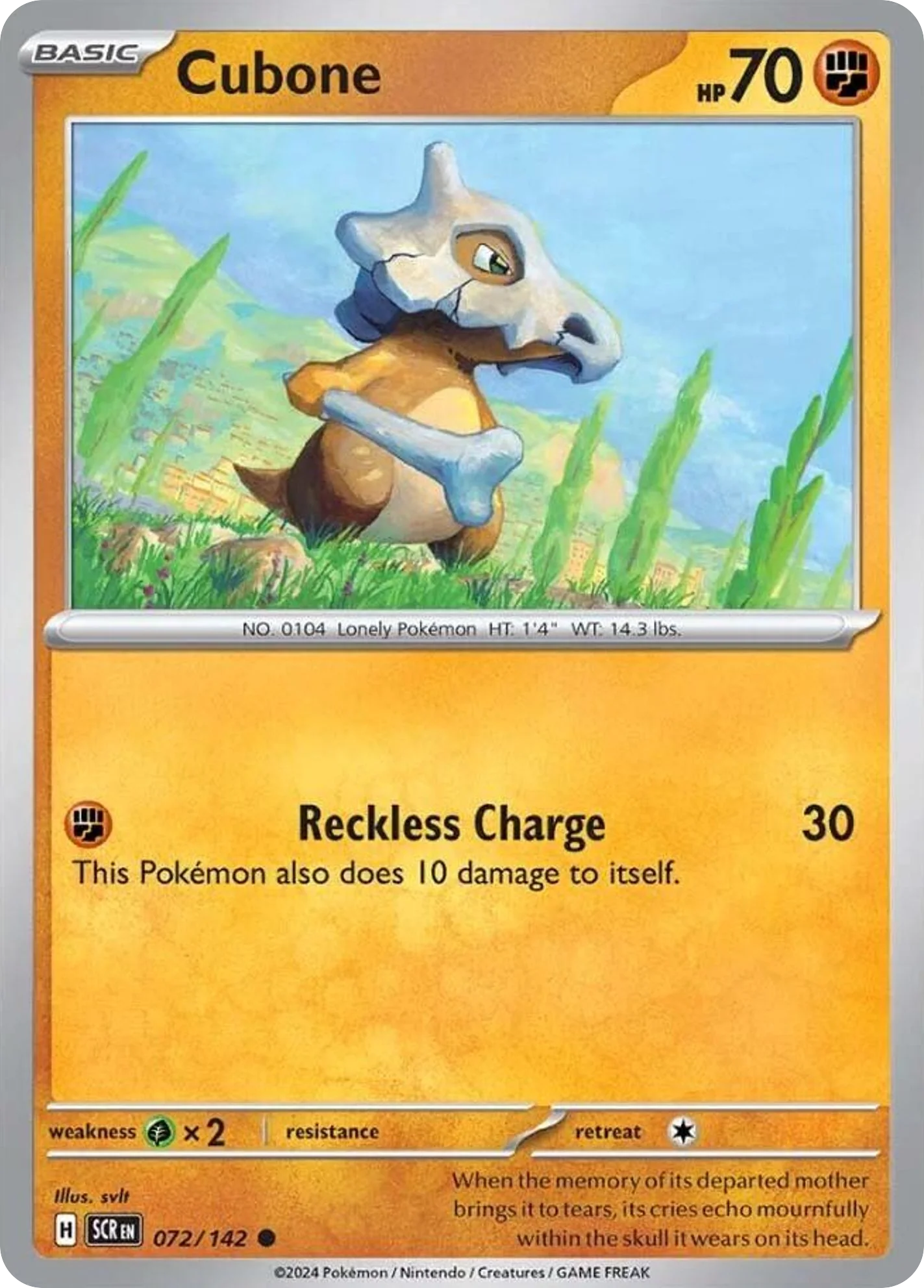 Cubone 072/142 Common Pokemon Card (SV Stellar Crown)