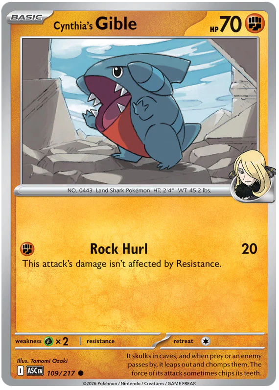 Cynthia's Gible 109/217 Common Pokemon Card (Mega Evolution Ascended Heroes)