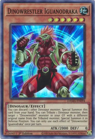 Dinowrestler Iguanodraka DAMA-EN094 Super Rare Yu-Gi-Oh Card (Dawn of Majesty)
