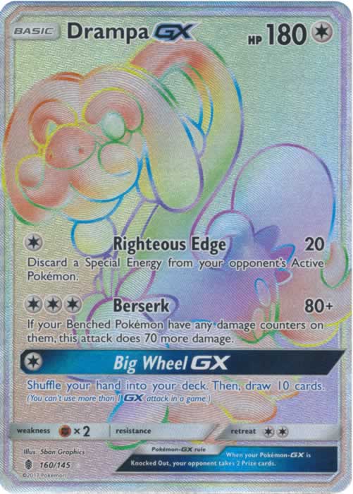Drampa GX 160/145 Rainbow Secret Rare Pokemon Card (Guardians Rising)
