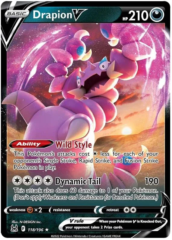 Drapion V 118/196 Ultra-Rare Rare Pokemon Card (Sword & Shield Lost Origin)