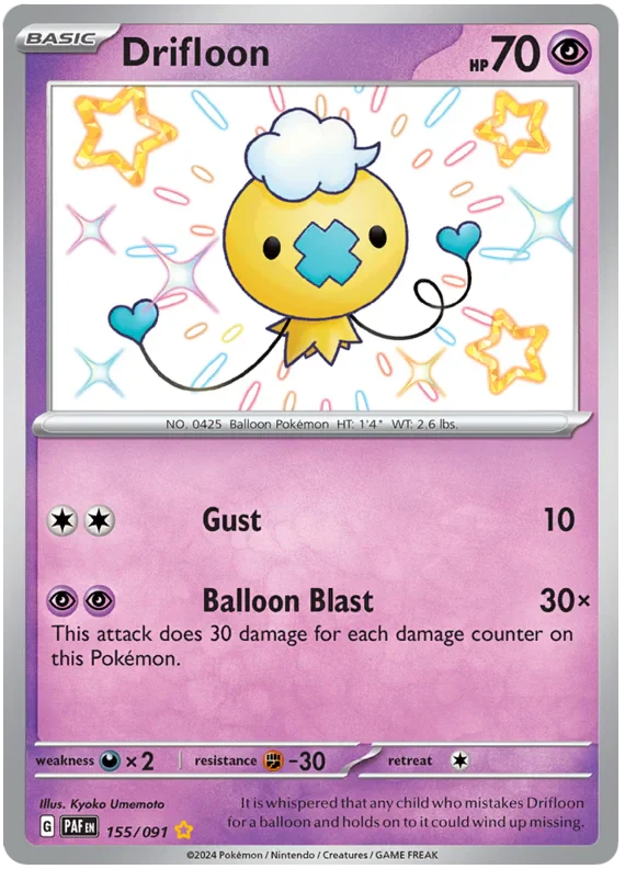 Drifloon 155/091 Shiny Rare Pokemon Card (SV 4.5 Paldean Fates)