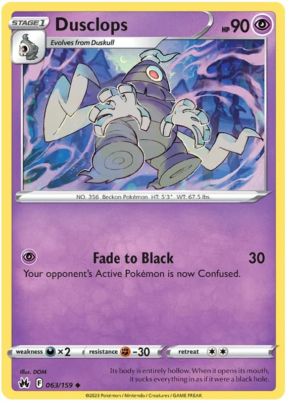 Dusclops 063/159 Uncommon Reverse Holo Pokemon Card (SWSH Crown Zenith)
