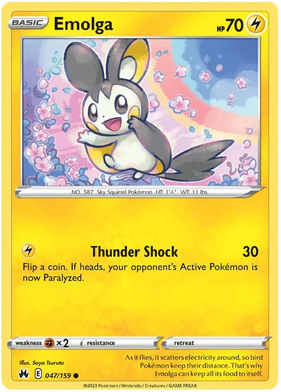 Emolga 047/159 Common Reverse Holo Pokemon Card (SWSH Crown Zenith)