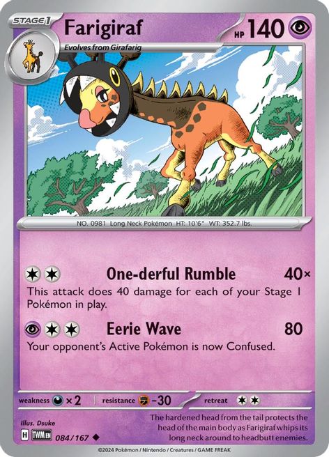 Farigiraf 084/167 Uncommon Reverse Holo Pokemon Card (SV Twilight Masquerade)