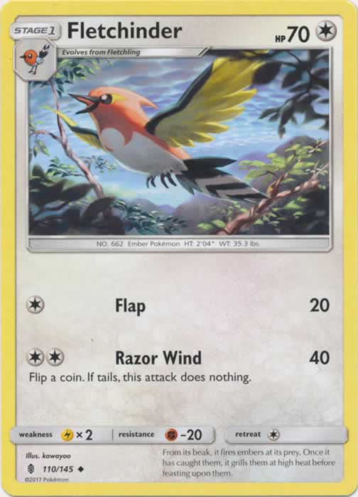 Fletchinder 110/145 Uncommon Reverse Holo Pokemon Card (SM Guardians Rising)