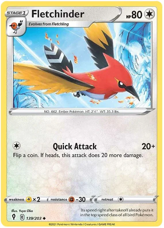 Fletchinder 139/203 Uncommon Reverse Holo Pokemon Card (SWSH Evolving Skies)