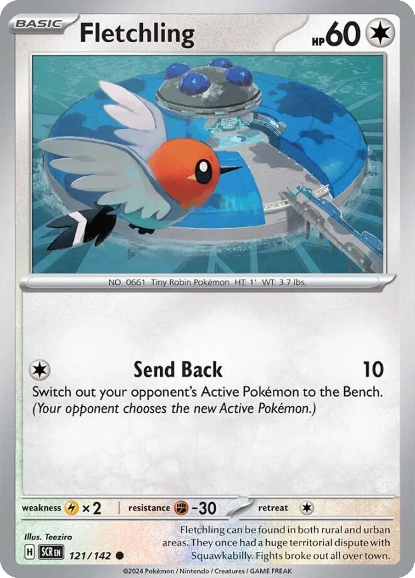 Fletchling 121/142 Common Reverse Holo Pokemon Card (SV Stellar Crown)
