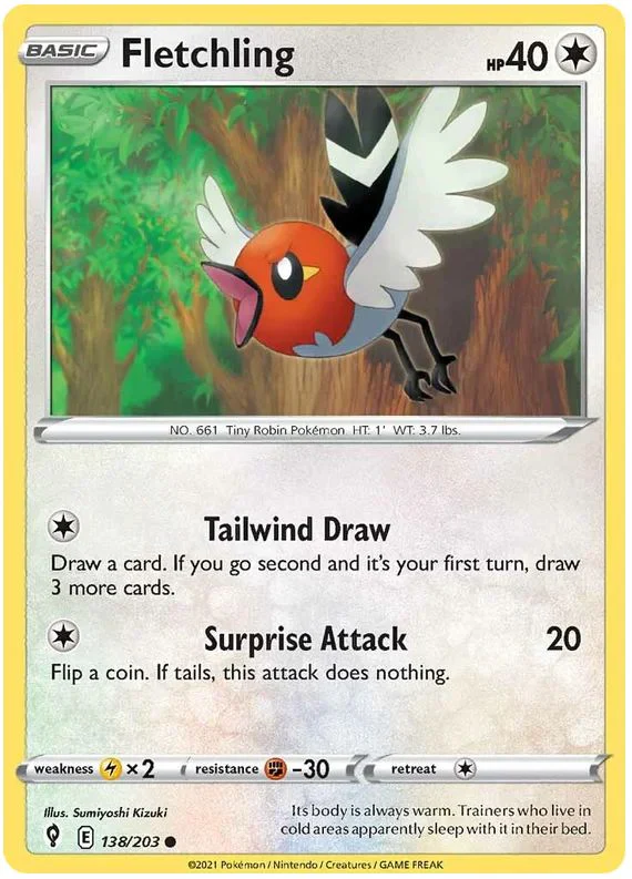 Fletchling 138/203 Common Reverse Holo Pokemon Card (SWSH Evolving Skies)