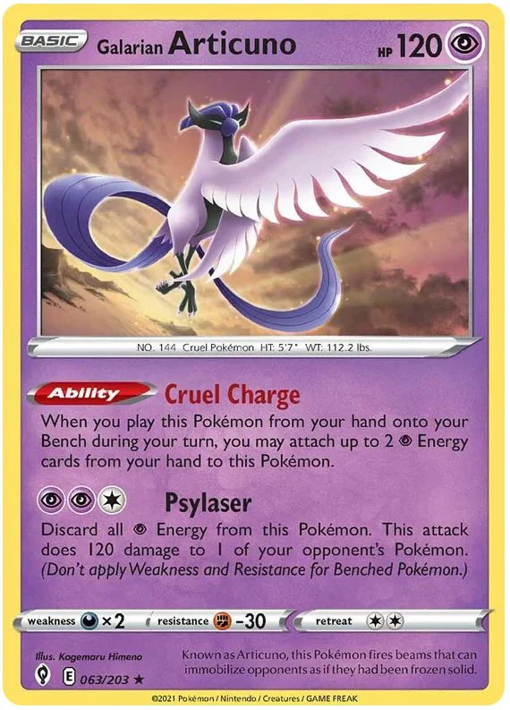Galarian Articuno 063/203 Rare Reverse Holo Reverse Holo Pokemon Card (SWSH Evolving Skies)