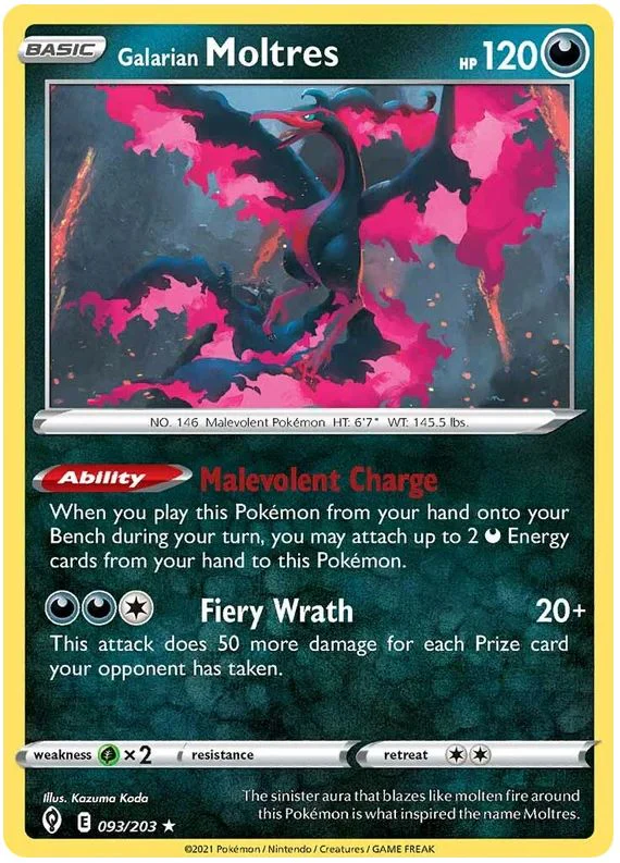 Galarian Moltres 093/203 Rare Reverse Holo Reverse Holo Pokemon Card (SWSH Evolving Skies)