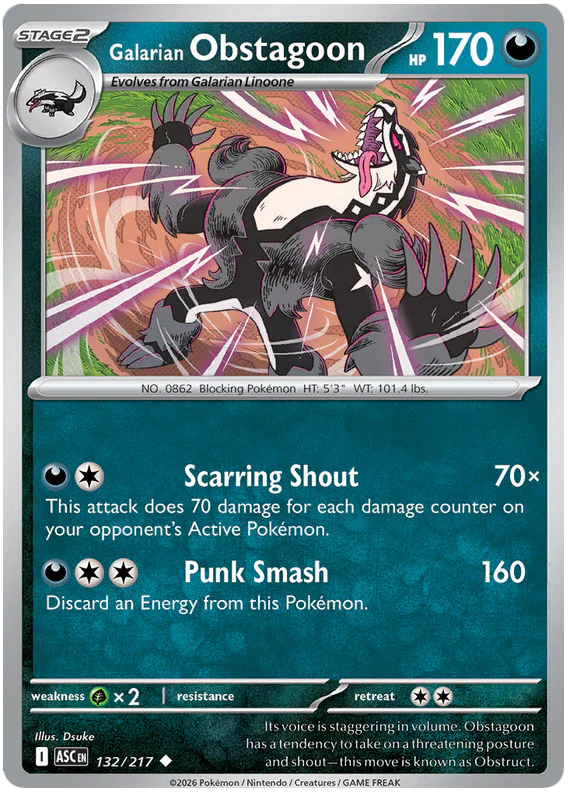 Galarian Obstagoon 132/217 Uncommon Pokemon Card (Mega Evolution Ascended Heroes)