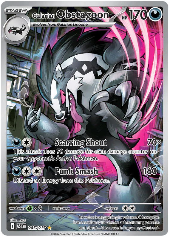 Galarian Obstagoon 245/217 Illustration Rare Pokemon Card (Mega Evolution Ascended Heroes)