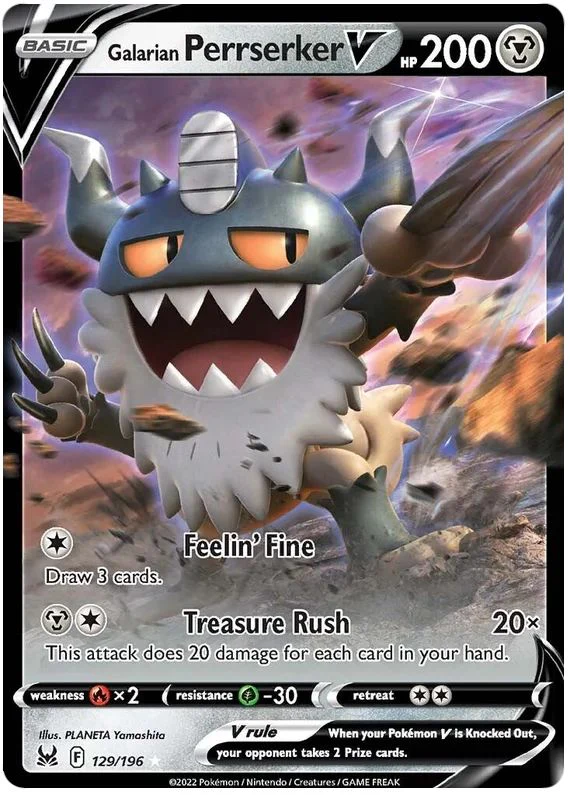 Galarian Perrserker V 129/196 Ultra-Rare Rare Pokemon Card (Sword & Shield Lost Origin)