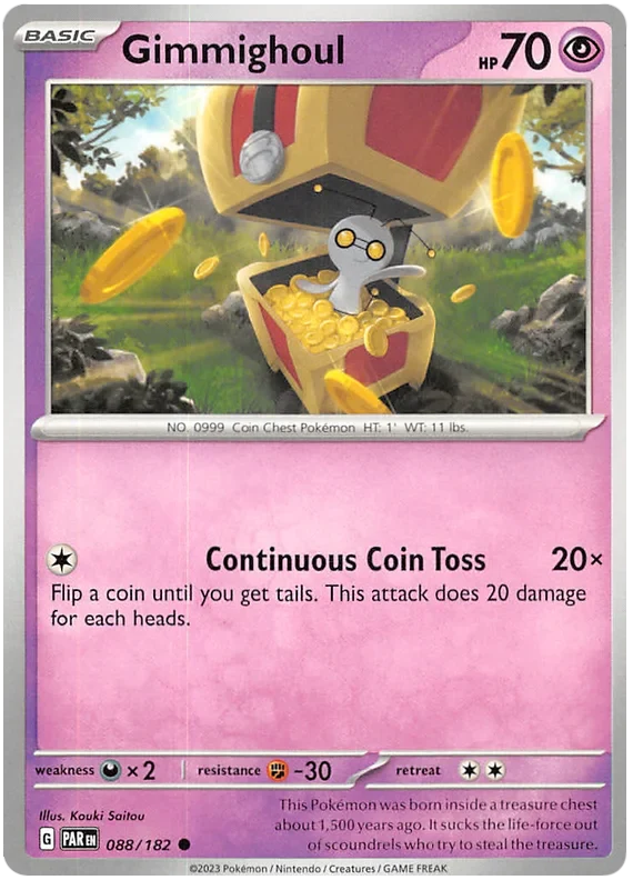 Gimmighoul 088/182 Common Pokemon Card (SV04 Paradox Rift)