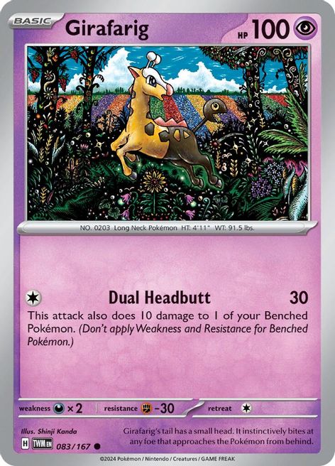 Girafarig 083/167 Common Reverse Holo Pokemon Card (SV Twilight Masquerade)