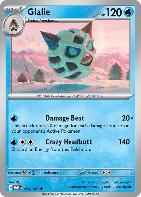 Glalie 052/167 Uncommon Reverse Holo Pokemon Card (SV Twilight Masquerade)