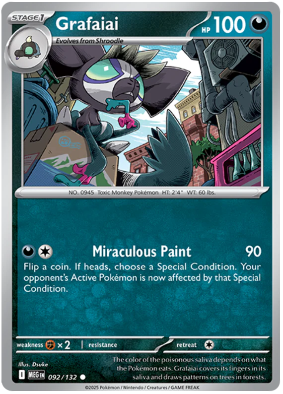 Grafaiai 092/132 Common Pokemon Card (Mega Evolution Base Set ME01)