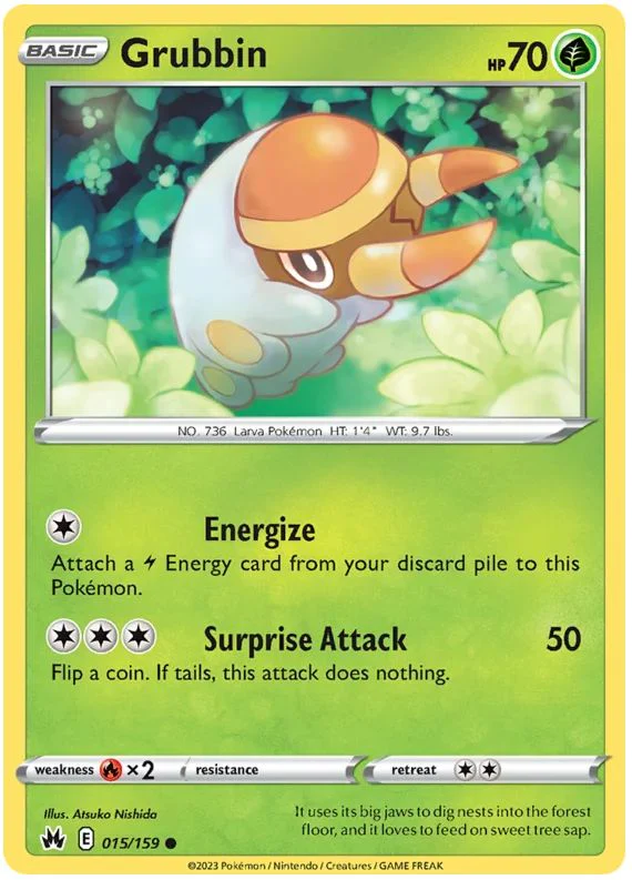 Grubbin 015/159 Common Reverse Holo Pokemon Card (SWSH Crown Zenith)
