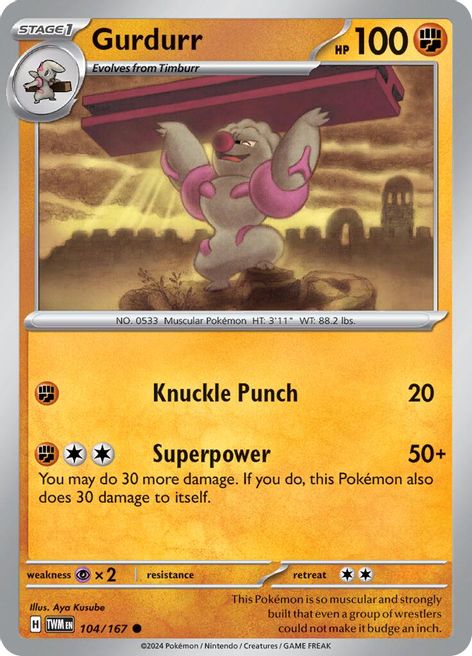 Gurdurr 104/167 Common Reverse Holo Pokemon Card (SV Twilight Masquerade)