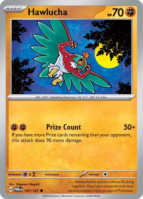 Hawlucha 107/167 Common Reverse Holo Pokemon Card (SV Twilight Masquerade)